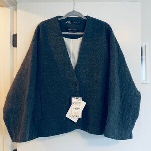 NWT Zara Manteco Wool Cardigan Coat Charcoal XL